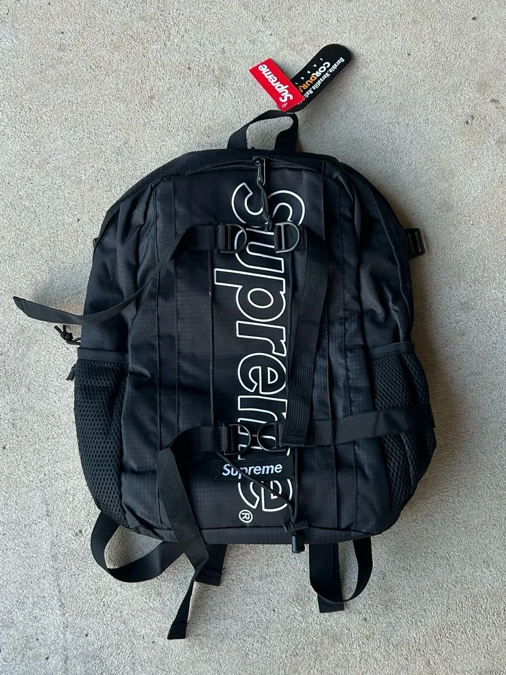 Supreme Black Backpack with White Vertical Logo